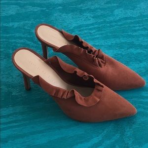 LOEFFLER RANDALL Langley ruffled suede mules.